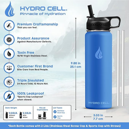 HYDRO CELL Stainless Steel Insulated Water Bottle with Straw - For Cold & Hot Drinks - Metal Vacuum Flask with Screw Cap and Modern Leakproof Sport Thermos for Adults (Denim 24oz)