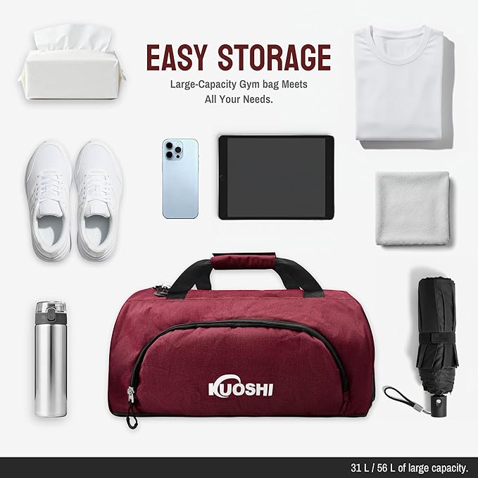Gym Bag for Men & Women with Shoe Compartment & Wet Pocket, 31L Water Resistant Sports Duffle Bag with Quick-Access Pouch,Multi-Purpose Weekender Overnight Bag