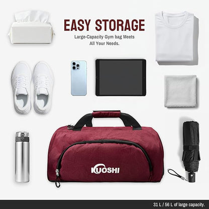 Gym Bag for Men & Women with Shoe Compartment & Wet Pocket, 31L Water Resistant Sports Duffle Bag with Quick-Access Pouch,Multi-Purpose Weekender Overnight Bag