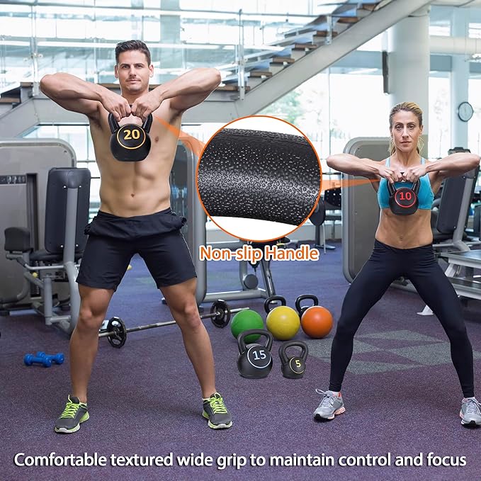 JungleA Kettlebell Sets 3/4 Piece for Women Men, Home Gym Exercise Kettle bell, Fitness Strength Training Kettlebells, 5/10/15/20 lbs Full Body Workout Kettle bells, Compound Movements Equipment Kit