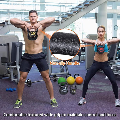JungleA Kettlebell Sets 3/4 Piece for Women Men, Home Gym Exercise Kettle bell, Fitness Strength Training Kettlebells, 5/10/15/20 lbs Full Body Workout Kettle bells, Compound Movements Equipment Kit