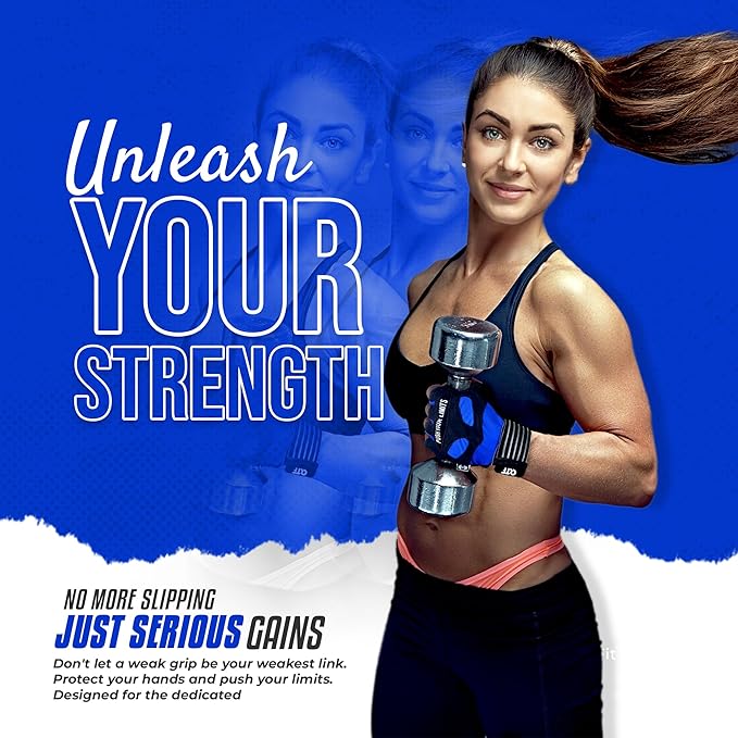QTF Weight Lifting Gym Workout Gloves with Long Wrist Strap, Fingerless Gym Gloves for Men & Women, Full Palm Protection, for Weightlifting, Training, Fitness, Hanging