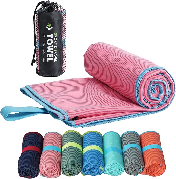 4Monster Microfiber Camping Towel - Quick Dry, Super Absorbent, Lightweight Travel Towel for Hiking, Beach, Gym, Backpacking, Yoga - Compact with Carry Bag (Pink, Small(31.50" x 15.80"))