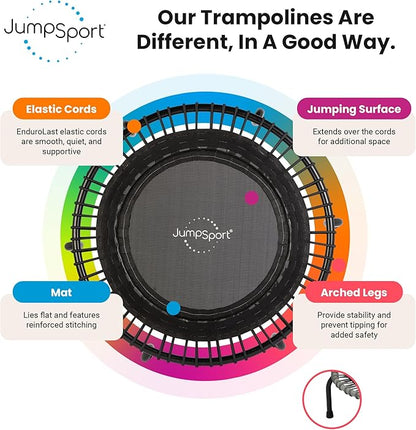 JumpSport 39" ESSENTIAL Fitness Trampoline | Model 220, 230, 250 | Exercise Trampoline | 30 Low-Impact Bungees