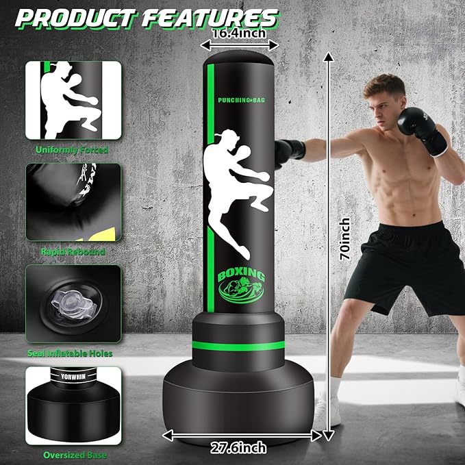 Heavy Punching Bag with Stand Adults Teens,70" Freestanding Boxing Bags Kicking Bag Heavy Bag with Boxing Gloves and Electric Air Pump, Kickboxing Training Equipment Bags Thai Fitness Karate