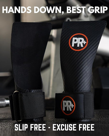 PR+ Gymnastics Hand Grips for Pull Ups Weightlifting and Cross Training - No Hole - Chalk Free - Triple Layer Hand Protection - Optional Wrist Wraps