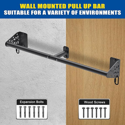 Kipika Wall Mounted Pull Up Bar - Heavy Duty 450 LB Capacity Doorway Chin Up Bar for Home Gym, Sturdy Steel Construction with Resistance Band Hooks | Hanging Exercise Bar for Full Body Workout