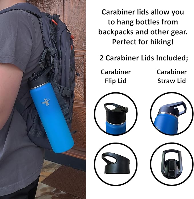 BodyForge Sports Water Bottle - 24oz, 3 Lids & Straw Lid, Leak Proof Stainless Steel Gym & Sport Bottles for Men, Women & Kids - Double Walled, Insulated Thermos, Metal Canteen