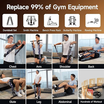INNSTAR Upgraded Portable Home Gym 5.0, Full Body Workout System with Resistance Bands, Detachable Fitness Bar, Handles, Door Anchor for Home, Travel, Gym
