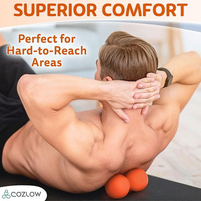 COZLOW Double Lacrosse Silicone Massage Ball - Energizing Orange - Peanut Trigger Point Roller for Mobility, Deep Tissue Therapy, Myofascial Release - Acupressure Tool for Muscle Pain Relief