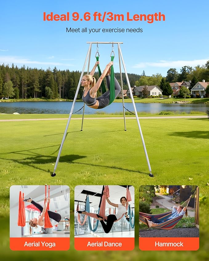 VEVOR Yoga Stand Frame, Max 441-551 lbs Load Swing Stand, Triangular Structure Aerial Rig, Aerial Silk Stands with Yoga Hammock, Standard & Height-Adjustable Version