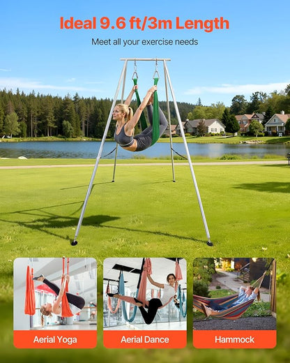VEVOR Yoga Stand Frame, Max 441-551 lbs Load Swing Stand, Triangular Structure Aerial Rig, Aerial Silk Stands with Yoga Hammock, Standard & Height-Adjustable Version
