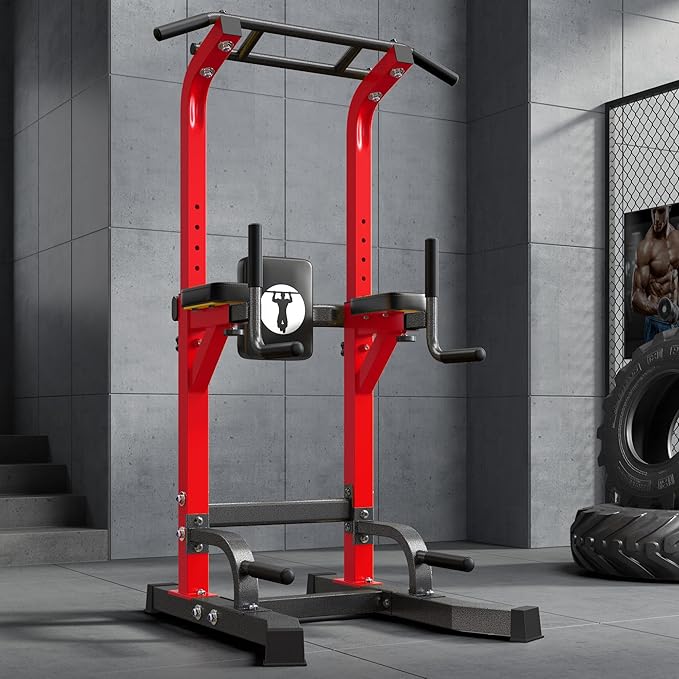 soges Pull Up Bar Dip Station, Power Tower with A Backrest, Adjustable Height Pull Up Bar Stand, Multi-Function Home Gym Strength Training