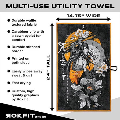 RokFit Gym & Golf Towel – Multi-Use, Quick-Dry, Durable Utility Towel with Bold Graphic and Carabiner Clip (RokFit X Blondie)
