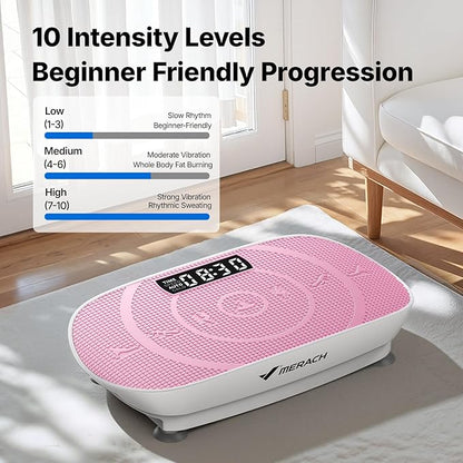 MERACH Vibration Plate Exercise Machine, Curved Vibration Plate for Lymphatic Drainage Weight Loss, Vibrating Plate with Real-Time Calorie Tracking on LED Display, Workout Equipment for Home Women Men