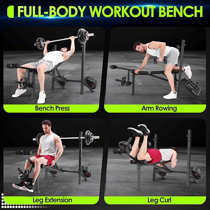 ANCHEER 900LBS Olympic Weight Bench Set with Squat Rack Adjustable Bench Press Bench with Leg Extension & Leg Curl, Incline Decline Flat Foldable Workout Bench for Home Gym(US Stock)