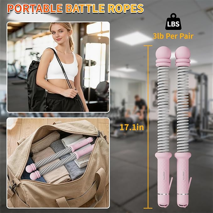 Ropeless Battle Ropes Adjustable Weight, Portable Cordless Battle Ropes for Home Gym with Storage Bag, High Calorie Burn for Men & Women, Fitness Equipment for HIIT & Low-Impact Aerobic Training