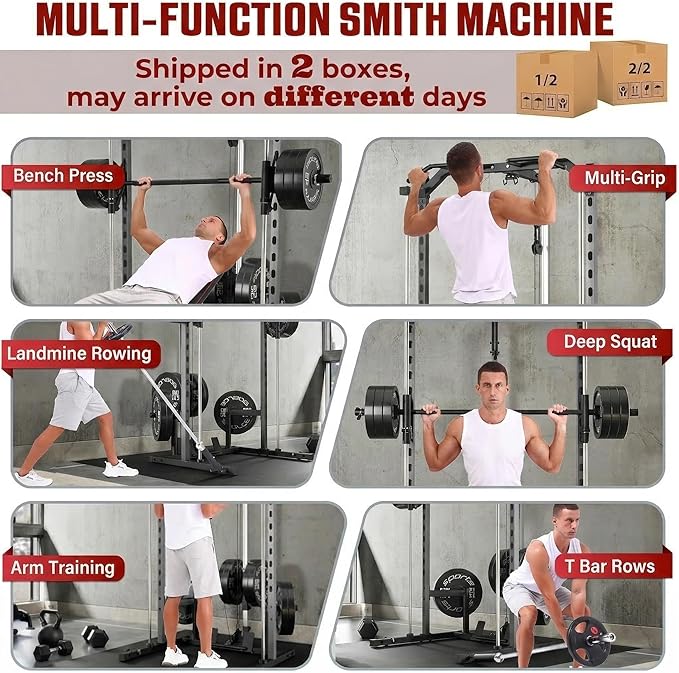 OPPSDECOR All-in-One Adjustable Smith Machine with LAT-Pull Down System Multi-Function Power Cage for Home Gym Cable Crossover Squat Rack of Workout Machine Training Equipment with Attachments