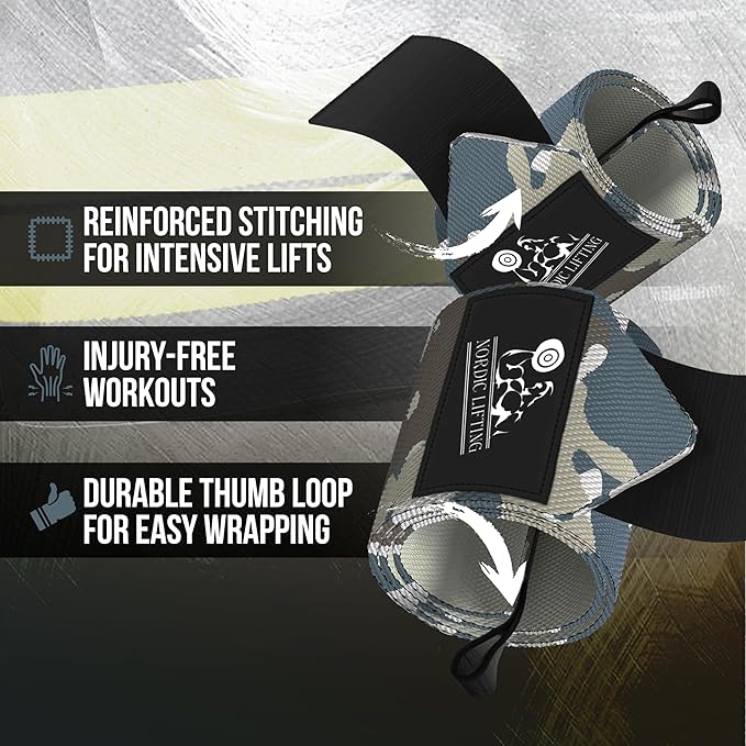 Nordic Lifting Wrist Wraps (1 Pair/2 Wraps) – Lifting Wrist Wraps with Thumb Loop for Weightlifting, Powerlifting & CrossFit – Durable Wrist Support Straps for Men & Women – Gym Essentials for Heavy Lifts