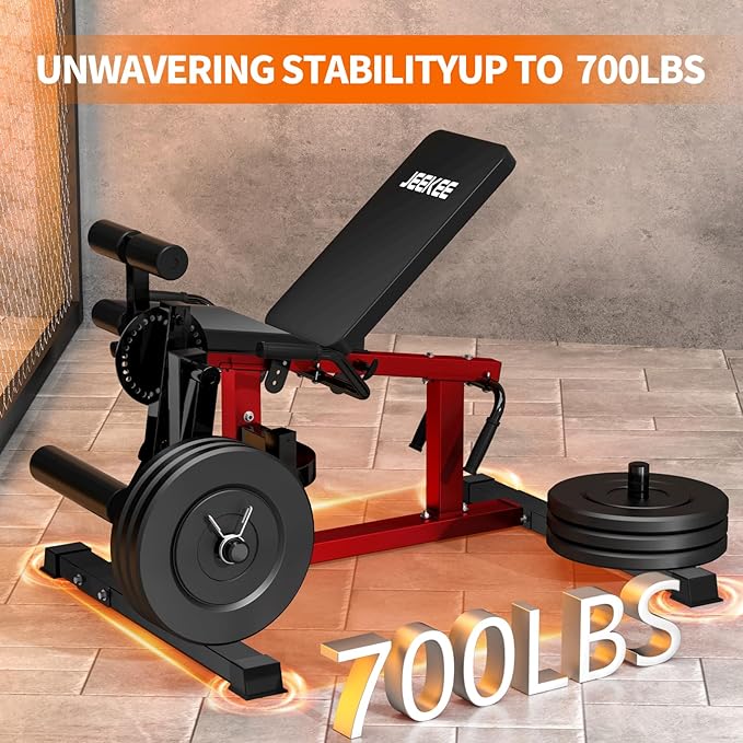 JEEKEE 6-in-1 Leg Extension and Curl Machine, Adjustable Leg Workout Machine for Lower Body Training, 700LB Capacity Plate Loaded Leg Developer for Quads, Hamstrings & Glutes, Home Gym Equipment