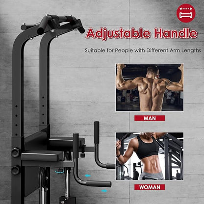 DlandHome Power Tower, Height Adjustable Pull Up Bar Dip Station with Assisted Pad, Multi-Function Home Gym Strength Training Fitness Equipment 330LBS, Black