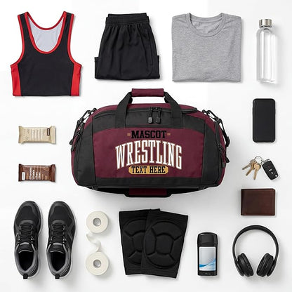 Personalized Wrestling Duffel Bag with Shoe Compartment – Custom Name Wrestling Gear Bag – Athlete Gym Bag for Boys & Girls – Team Travel Sports Duffel with Separate Shoe Pocket