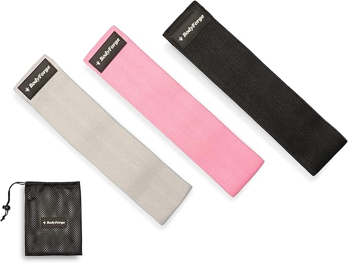 BodyForge Resistance Bands for Working Out, 3 Booty Bands for Women Men Fabric Elastic Bands for Exercise Bands for Legs Bands for Working Out Hip Thigh Glute Bands Set & with Carry Bag & Manual