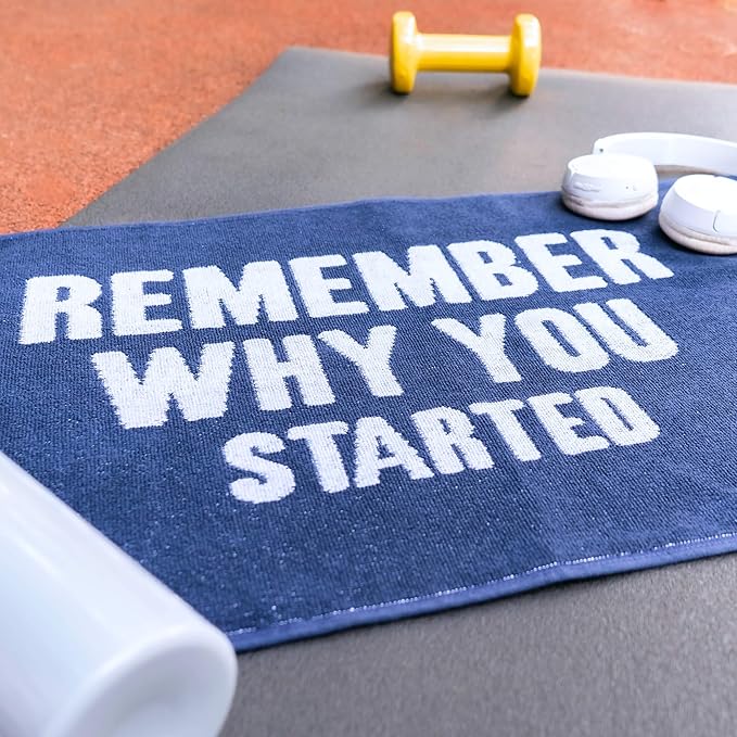 Luzia Workout Towels with Motivational Quotes for Sweat (Pack of 4) - mot-to Lightweight and Super Absorbent for Exercise, Sports, Workout, Fitness, Gym, Yoga, Running and Travel (Blue)