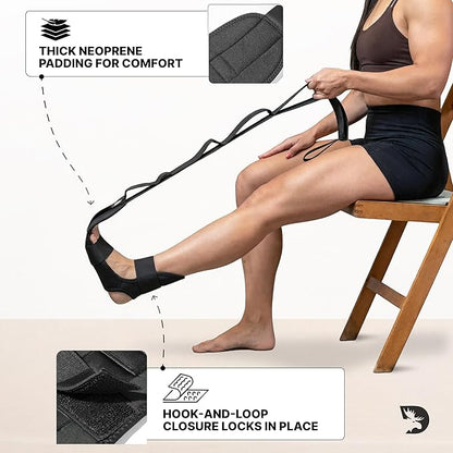 DMoose Fitness Foot & Calf Stretcher with Adjustable Padded Stretching Strap for Plantar Fasciitis, Hamstring, Heel Spurs and Achilles Tendonitis Relief - Yoga Leg Stretch Strap for Flexibility