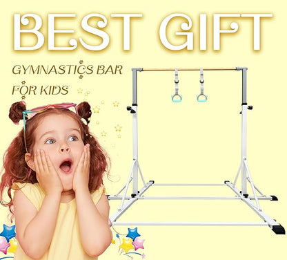86 York Gymnastics Bar for Kids Ages 3-20, 5FT Base Length, 42" to 63" Adjustable Height, Horizontal Bar, Kip Bar for Gymnast, Gymnastic Training Equipment for Home, Gym Center
