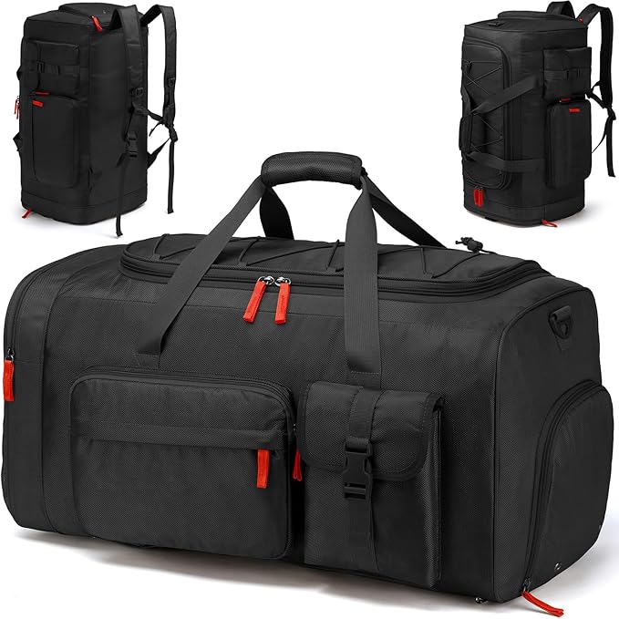 Lyweem Large Duffle Bag Backpack for Travel, 70L Heavy Duty Gym Duffel Bag with Shoes Compartment for Men & Women, Weekender Overnight Sports Backpack for Traveling