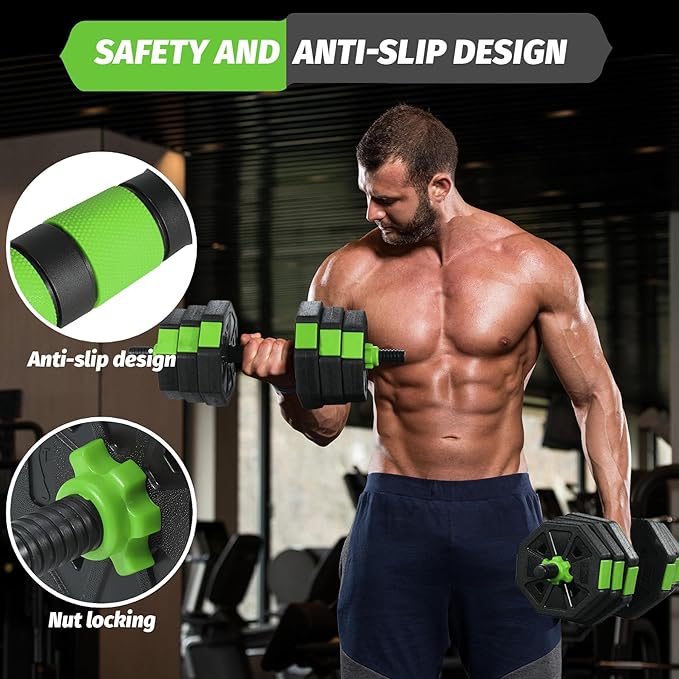 4-in-1 Octagonal Adjustable Dumbbell Set (66/88Lbs) – Converts to Barbell, Kettlebell & Push-Up Stand, Home Gym Free Weights for Men & Women, Full Body Workout with Anti-Slip Handles, Space-Saving