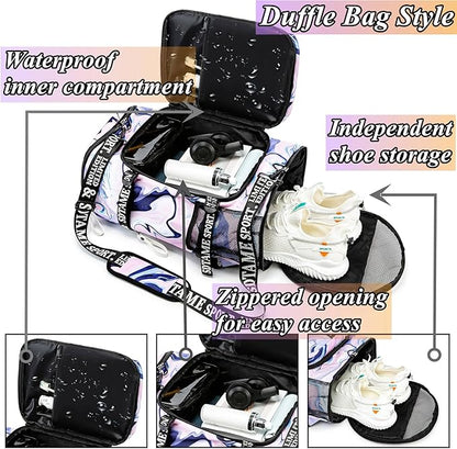 Gym Duffle Bag Backpack with Shoe Compartment,4 ways Travel Backpack for Women and Men,Multi-Functional Weekender bag with Waterproof Layer&Laptop Compartment for Fitness, Travel,Camping