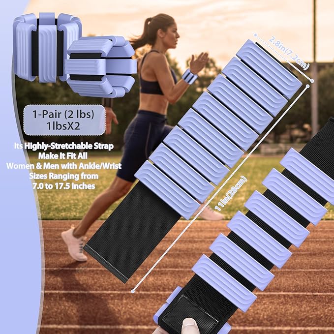 Pilates Wrist and Ankle Weights for Women - Adjustable Weighted Bangles for Men, 2 lbs Weighted Arm Bands Foot Leg Weights for Walking, Yoga, Training, Exercise, Running, Set of 2 (1LB Each)
