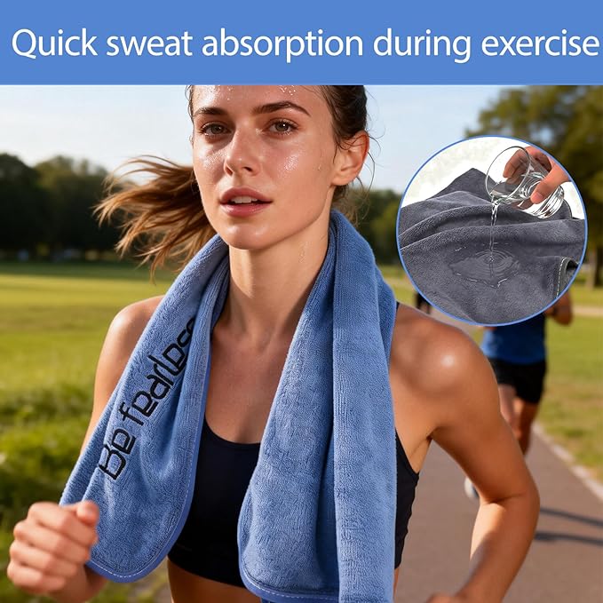 3 Pack Microfiber Gym Towels, 30 Inch X 14 Inch, Ultra Soft and Quick-Drying Towels for Fitness, Sports, Yoga, Cycling and Workout. Grey, Blue and Purple