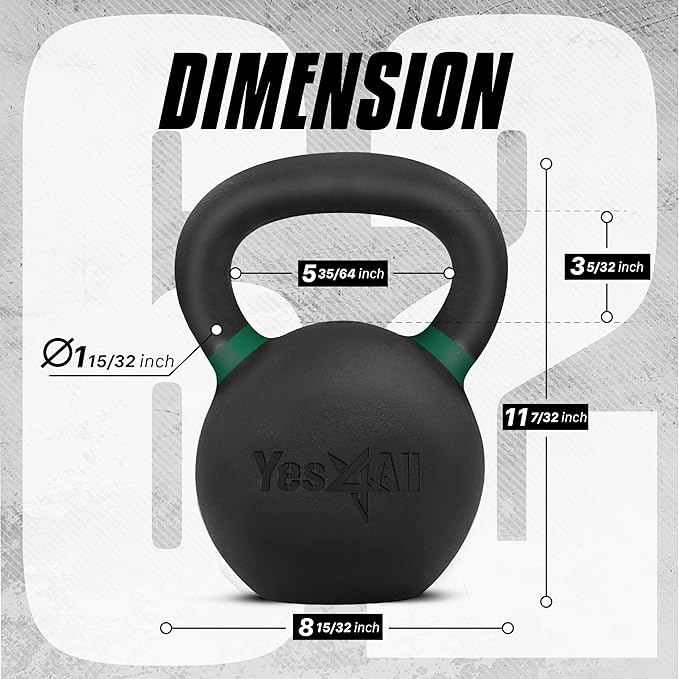Yes4All Powder Coated Kettlebell, Cast Iron Core Kettlebells with Non-Slip Handle & Flat Bottom for Conditioning, Heavy Duty for Strength Training, 9lb to 71lb - Single & Pair
