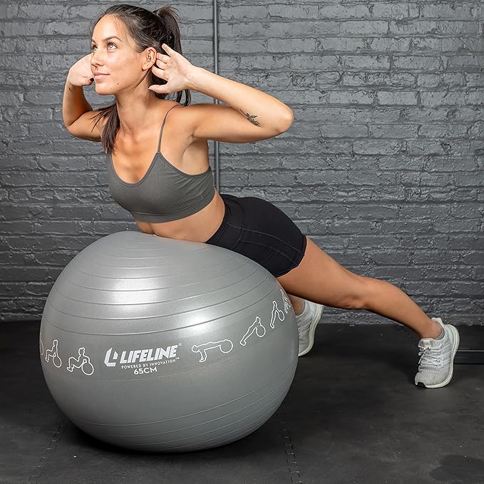 Lifeline Fitness Exercise Ball with Workout Guide – Burst-Resistant Stability Ball with Pump for Core, Balance, and Pregnancy Exercises