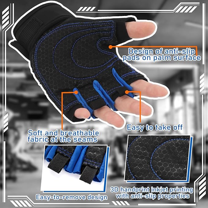3 Pairs Weight Lifting Gloves for Men Women, Gym Workout Gloves with Full Palm Protection, Breathable Anti-Slip Fitness Glove for Training, Cycling, Pull-ups, Medium