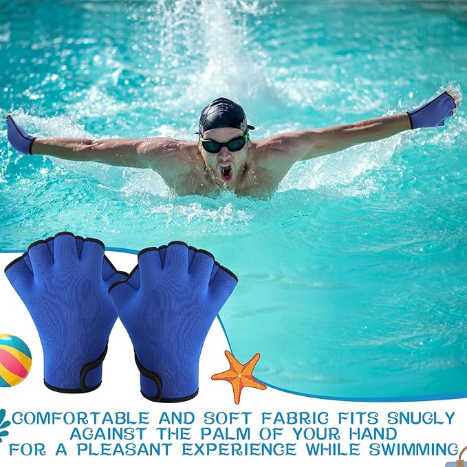 Junkin 6 Pairs Swimming Aquatic Gloves Webbed Swim Gloves Training Fitness Water Resistance Gloves Swim Gloves Nylon Gloves for Swimming Diving Water Aquatic Fitness Exercise