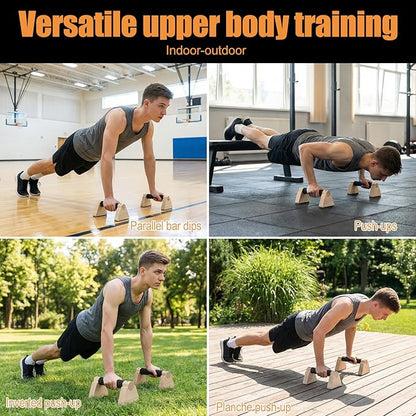2 Pcs Portable Calisthenics Equipment Parallettes Bars Wooden Push Up Bars with Non-Slip Base, 7.9 Inch Handstand Training Blocks & Push Up Handles, for Home Workout Strength Training