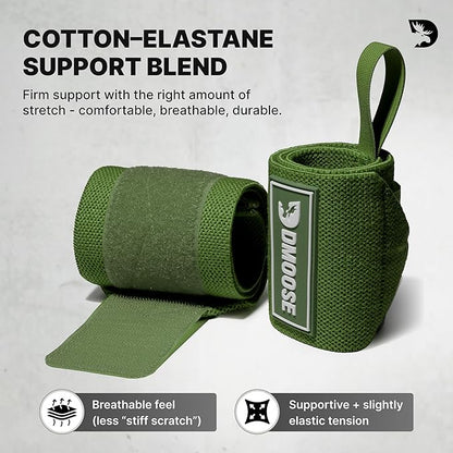 DMoose Fitness Wrist Wraps for Weightlifting 18" - Heavy Duty Gym Wrap with Hand Thumb Loop for Support & Pain Relief, USPA Approved Powerlifting, Weight Lifting Wrist Straps for Men & Women Work Out