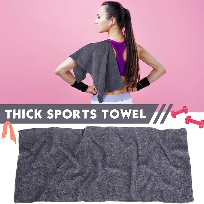 Handepo 12 Pcs Microfiber Workout Gym Towels, 360 GSM 12x30 Inch Fast Drying Yoga Towels for Sweat, Soft Gym Towel for Men Women Travel Sports(Gray)