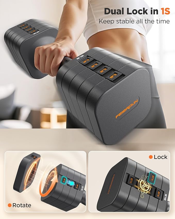 FEIERDUN 5-in-1 Adjustable Dumbbell Set of 2, 12LBS/20LBS Hand Weights for Women, Men, 1s-Adjust Dual-Stable Dumbbell Set for Women Home Gym & Outdoor