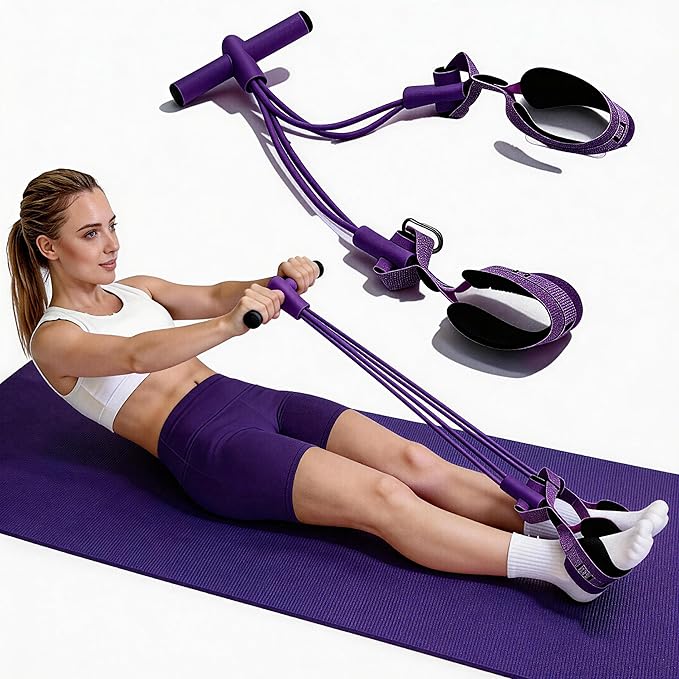 Fitness Resistance Bands with 4 Tube Pedal Ankle Puller, Elastic Yoga Pedal Stretch Band for Exercise, AB Training, Sit Up Equipment