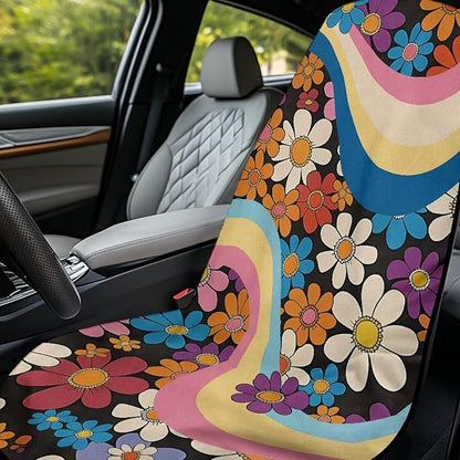 Bulopur Hippie Daisy Car Sweat Towel Seat Cover Washable Quick Dry Car Seat Towel Cover After Gym Beach Yoga Workout Outdoor Surfing Activities Auto Accessories