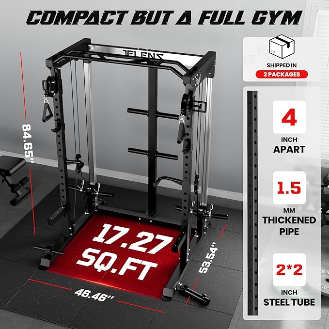 C21 Power Cage, 2000LBS Multi-Function Power Rack with Independent Dual Pulley System, All-in-One Squat Rack for Cable Crossover, Home Gym Workout Machine
