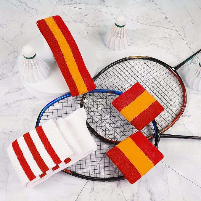 ONUPGO 5 Pieces Sweatbands Striped Socks Set Sports Headband Wristbands High Tube Socks 80s Accessories Costumes