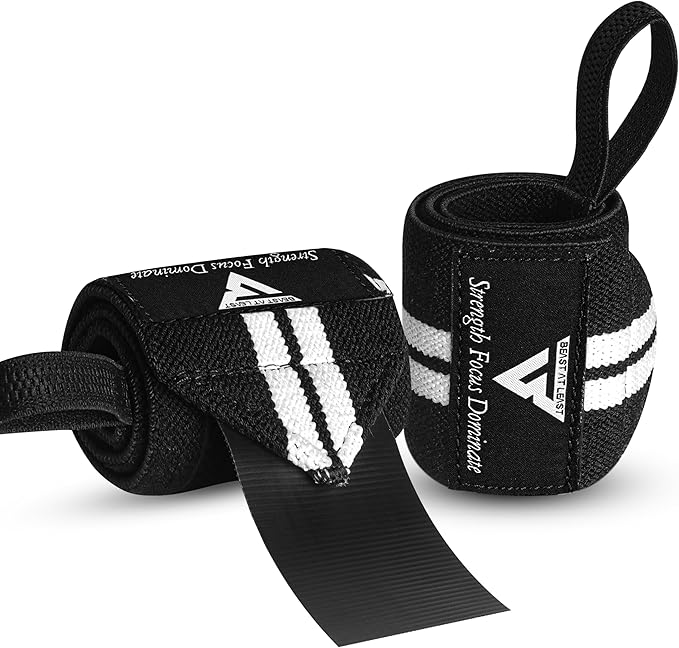 Weight Lifting Wrist Wraps – 18” Cotton Wrist Support with Thumb Loop – Gym Straps for Workout Powerlifting Weightlifting Fitness Strength Training, Stiff Wrist Straps
