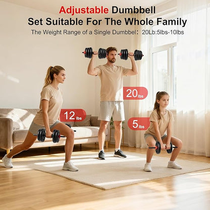 Adjustable Dumbbell Set, 10/20/30/45/70/90lbs Free Weight Set with Connector, 5 in1 Dumbbells Set Used as Barbell, Kettlebells, Push up Stand,Weight Plate, Fitness Exercises for Home Gym Suitable Men/Women