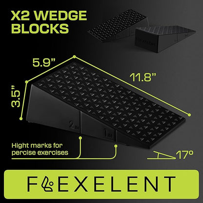 Squat Wedge Block Pair - Heel Elevated Squat Wedge for Deeper Squats, Heavy Lifting and Better Form - 17° Angle Exercise Wedges, Slant Board for Squats with Carry Backpack